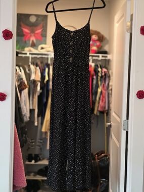 Black Polka Dot Button-Front Jumpsuit
